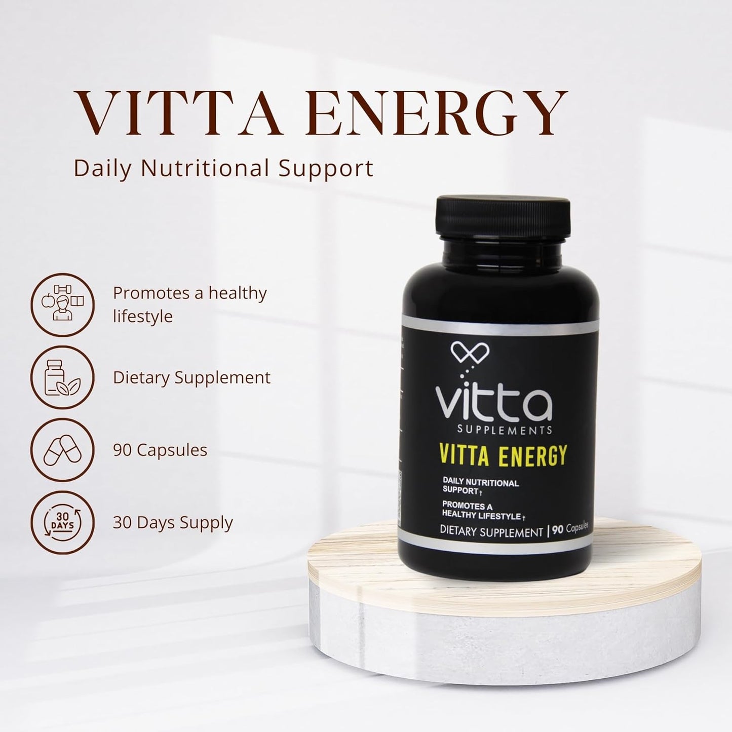 Vitta Energy Capsules with Vitamin C, Fish Oil Powder, Turmeric, Creatine Monohydrate, L-Glutamine - 90 Capsules