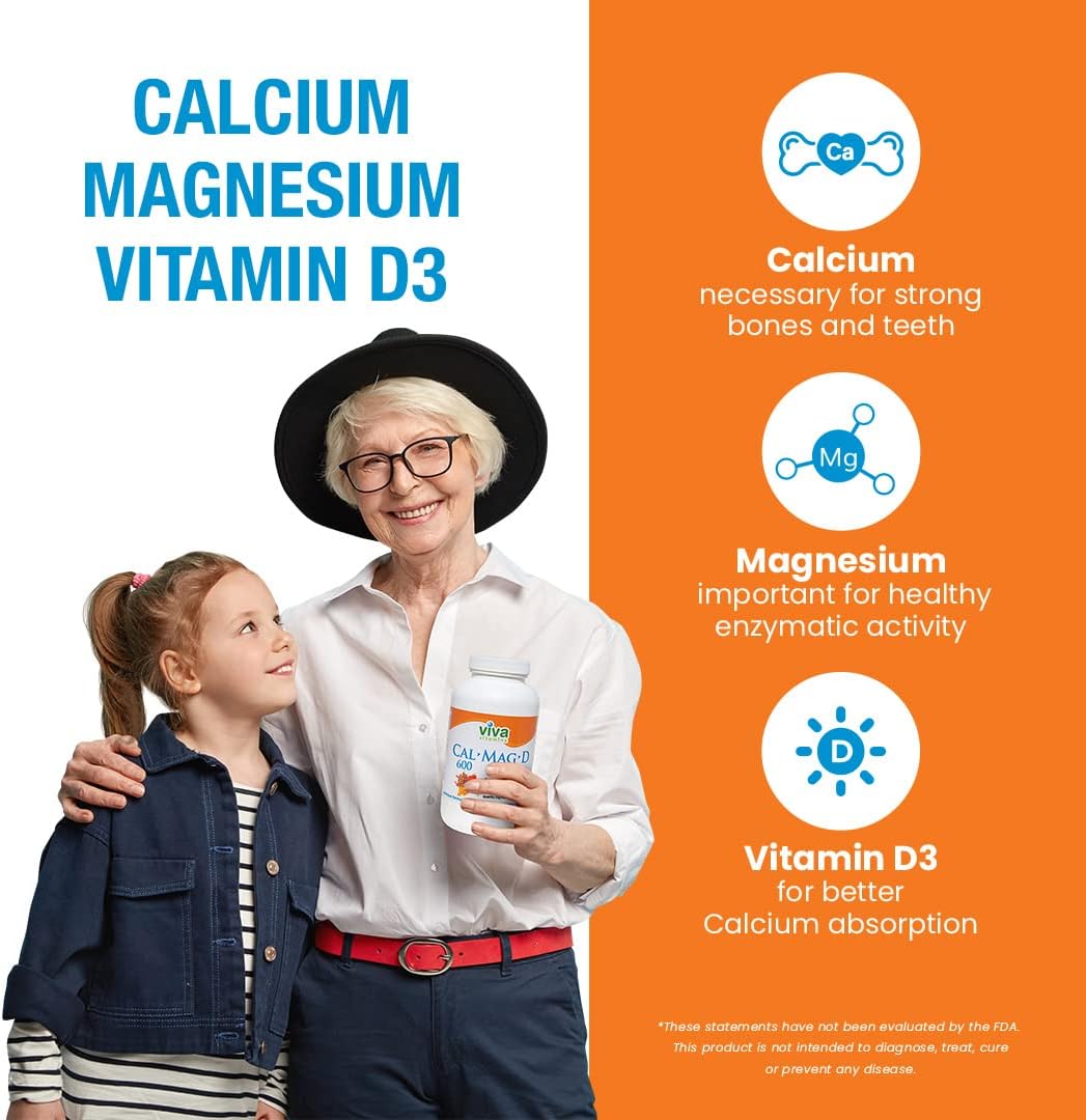Viva Vitamins CalMagD - Calcium 600 Magnesium 300 Plus Vitamin D3 Supplement - Vegan Bone, Teeth, and Joint Support - 250 Tablets