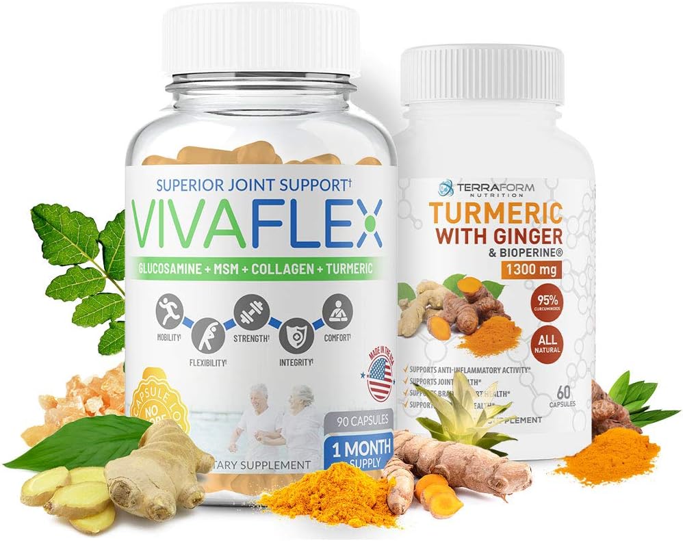 Vivaflex Plus Turmeric Curcumin & Ginger Combo Pack - Supports Joint & Knee Relief - 30 Day Supply