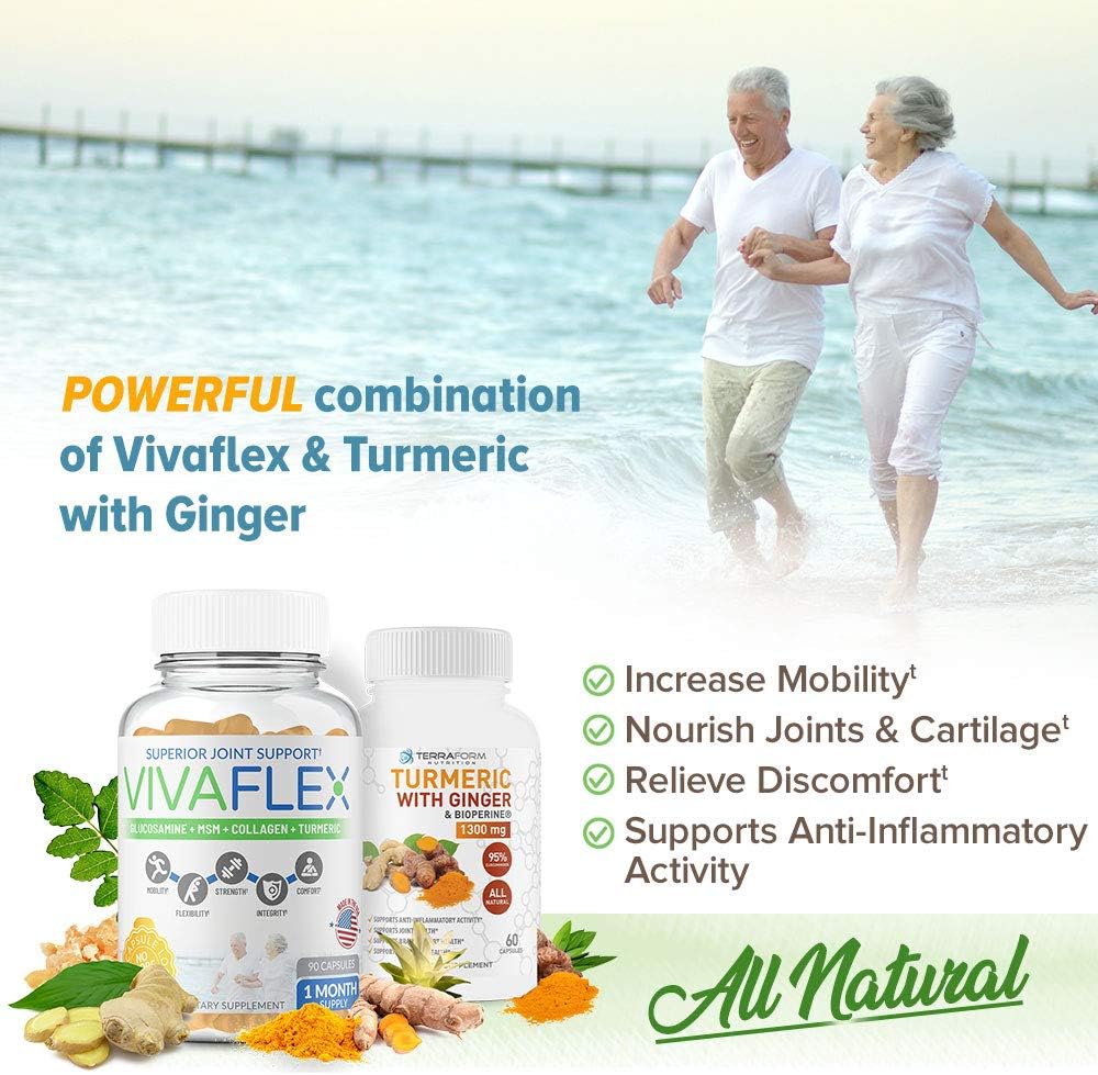 Vivaflex Plus Turmeric Curcumin & Ginger Combo Pack - Supports Joint & Knee Relief - 30 Day Supply
