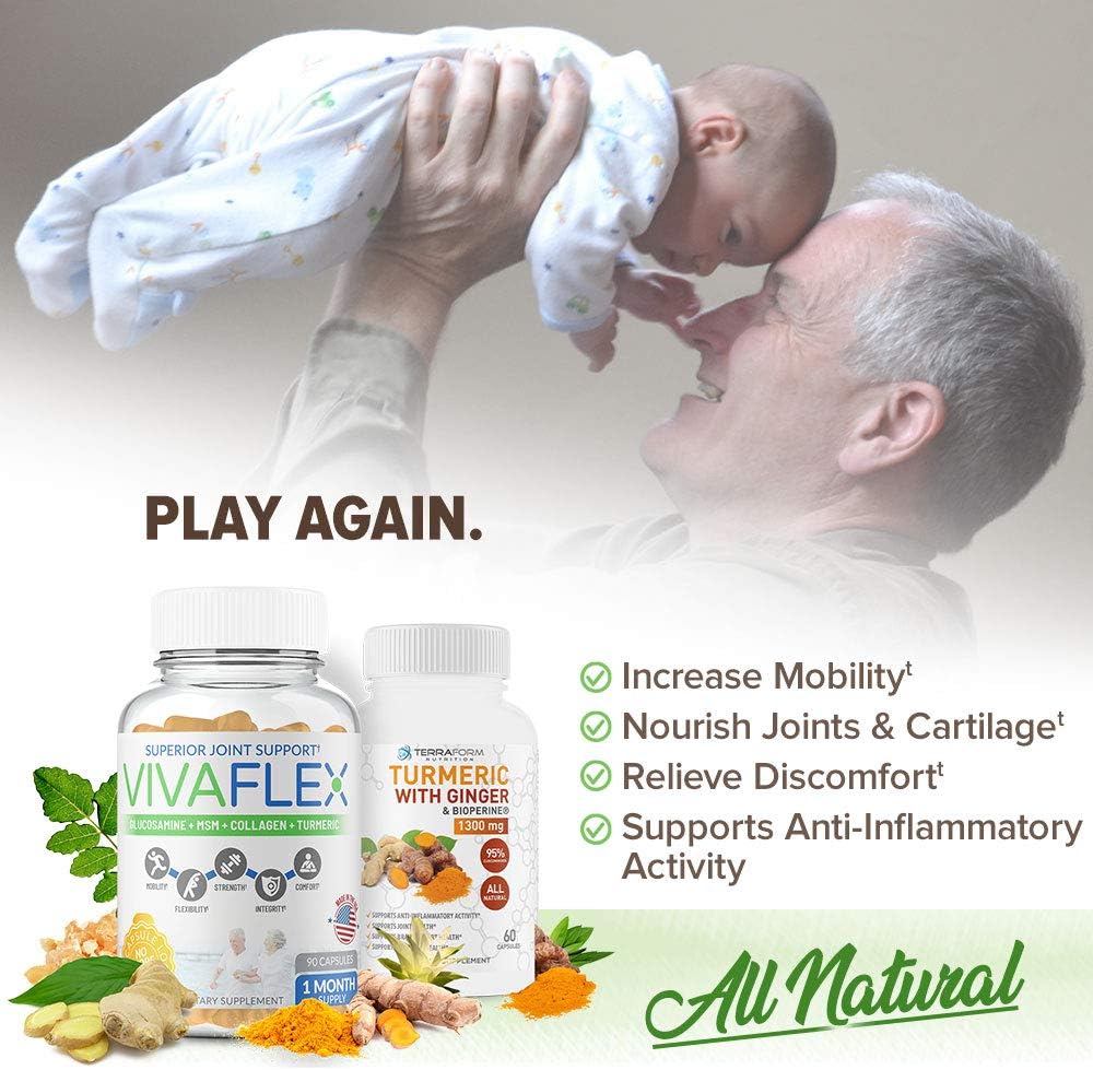 Vivaflex Plus Turmeric Curcumin & Ginger Combo Pack - Supports Joint & Knee Relief - 30 Day Supply