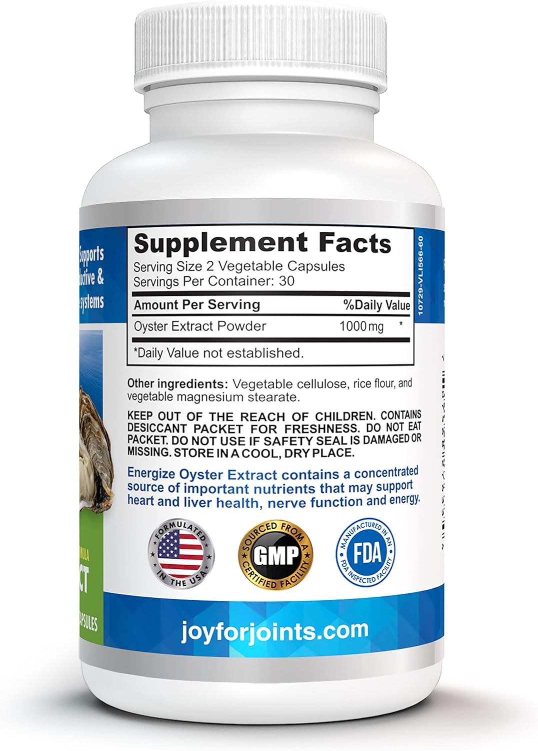 VIVALIFER New Zealand Energize Oyster Extract Capsules - Joint Support with Zinc, Vitamin D, Amino Acids, Immune Boost, Anti-Aging, 500mg