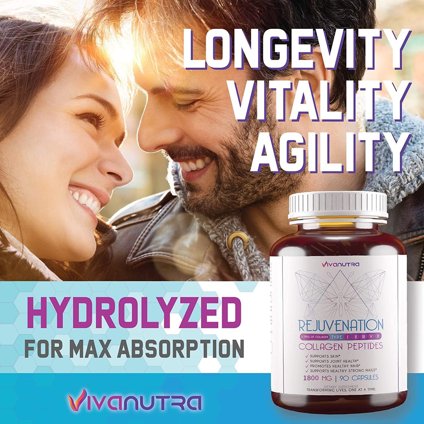VIVANUTRA Collagen Protein Complex Capsules - 1800mg Hydrolyzed Pills for Women with Bovine & Marine Fish Collagen - Colageno Para Mujeres