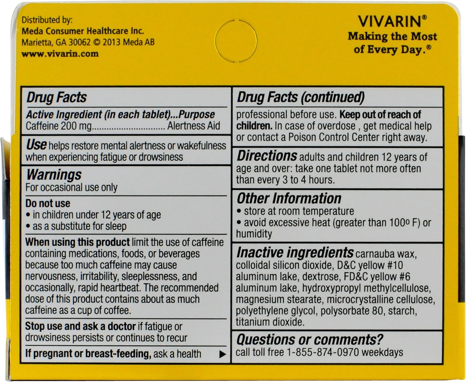 Vivarin Caffeine Alertness Aid Tablets, 40 ea x 2-Pack for Increased Energy and Focus