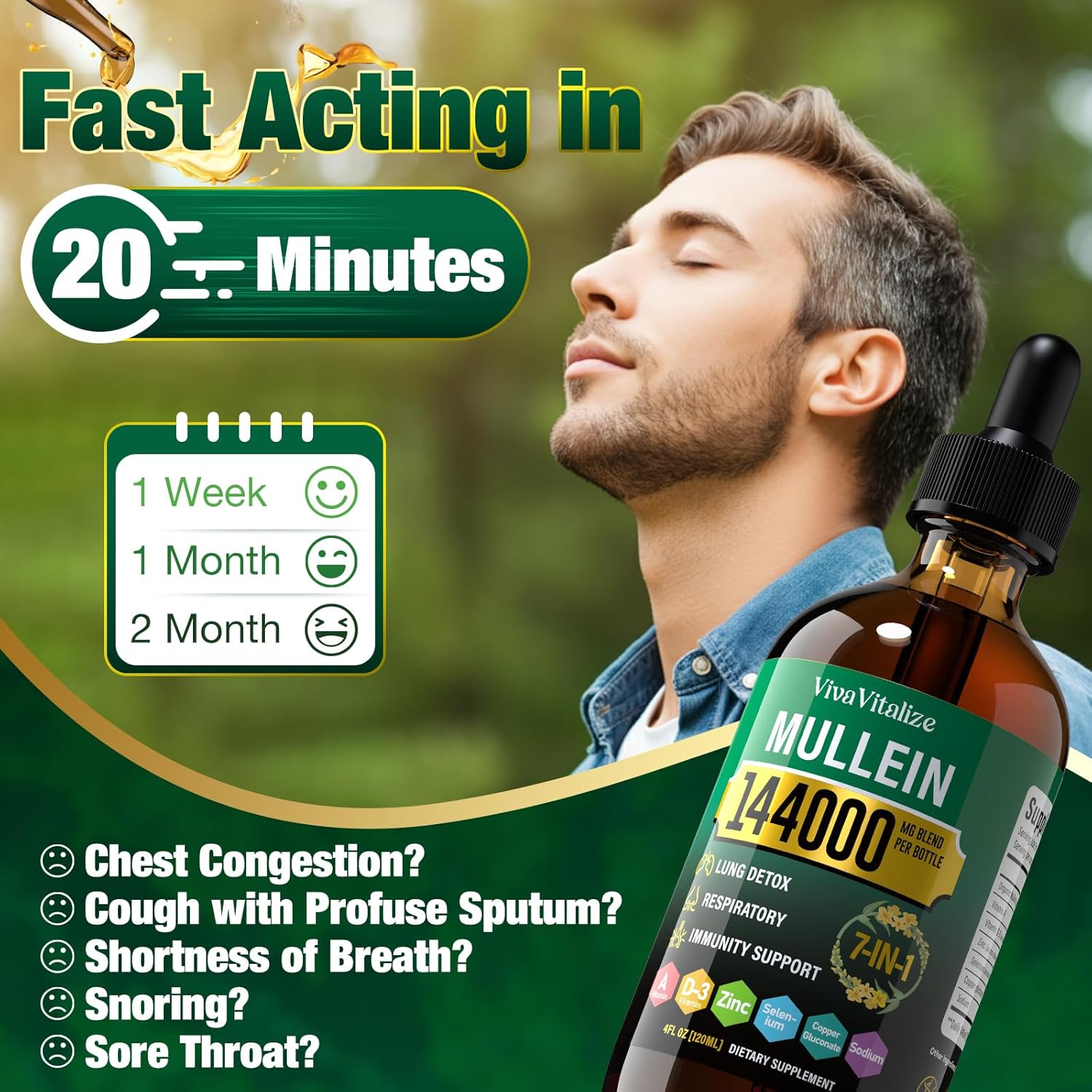VivaVitalize Mullein Leaf Extract Drops for Healthy Lungs & Respiratory Function - 144000mg, Natural Supplement, Sugar & Alcohol-Free - 120-Day Supply