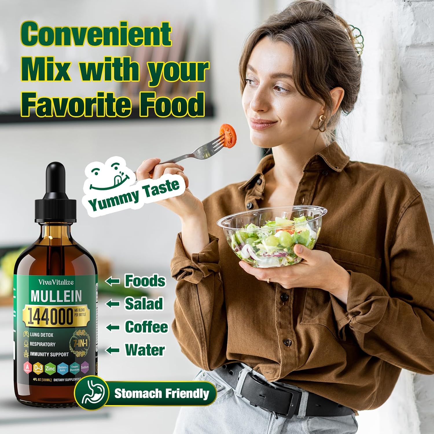 VivaVitalize Mullein Leaf Extract Drops for Healthy Lungs & Respiratory Function - 144000mg, Natural Supplement, Sugar & Alcohol-Free - 120-Day Supply