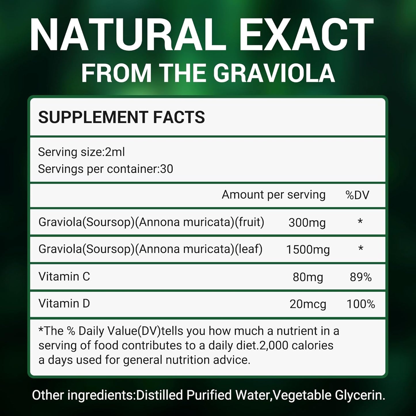 Vivcmin Graviola Soursop Leaf Extract Liquid - Immune Boost & Relaxation Support, Liver & Sleep Aid, Vegan Raspberry Bitters, 2oz