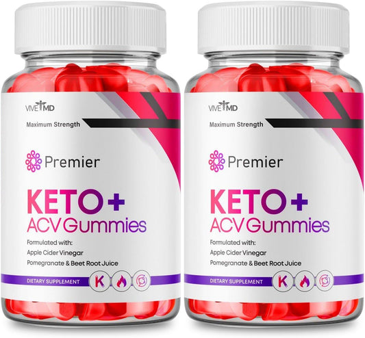 VIVE MD Premier Keto ACV Gummies - Maximum Strength Formula with Apple Cider Vinegar 1000MG, Vitamin B12, Folate, Beet Root - 2 Pack
