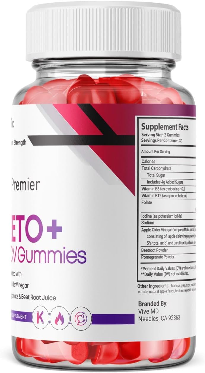 VIVE MD Premier Keto ACV Gummies - Maximum Strength Formula with Apple Cider Vinegar 1000MG, Vitamin B12, Folate, Beet Root - 2 Pack