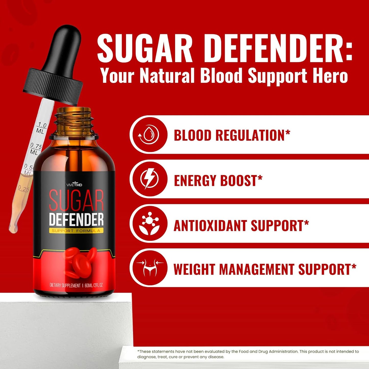VIVE MD Sugar Defender Drops - Official Formula - Maximum Strength Supplement with Organic Hawthorn Berry - 3 Pack
