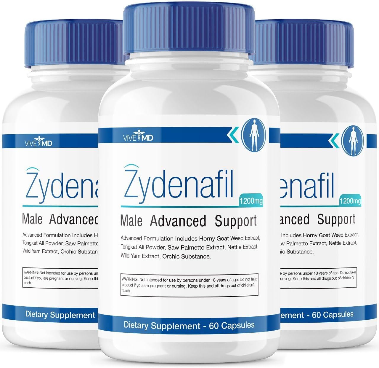 VIVE MD Zydenafil Male Enhancement Pills 1200mg with Tongkat Ali, Saw Palmetto & Horny Goat Weed - Maximum Strength Formula for Men - 3 Pack
