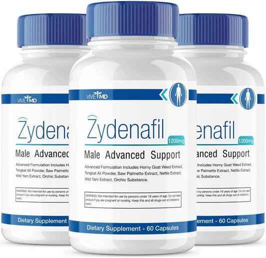 VIVE MD Zydenafil Male Enhancement Pills 1200mg with Tongkat Ali, Saw Palmetto & Horny Goat Weed - Maximum Strength Formula for Men - 3 Pack