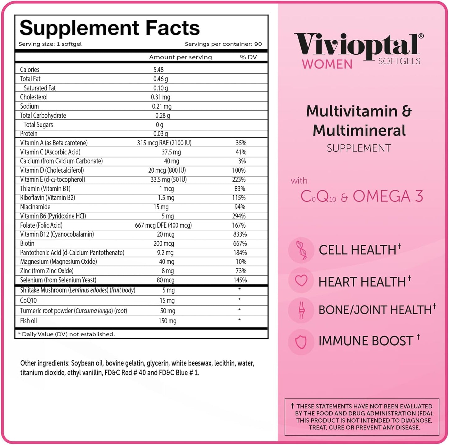 Vivioptal Women 90 Softgels - Multivitamin with CoQ10 & Omega-3 for Women's Health