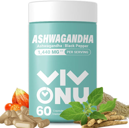 VivoNu Ashwagandha Capsules with KSM-66 & Black Pepper Extract - Stress Relief, Energy Boost, Sleep Support - 60 Count