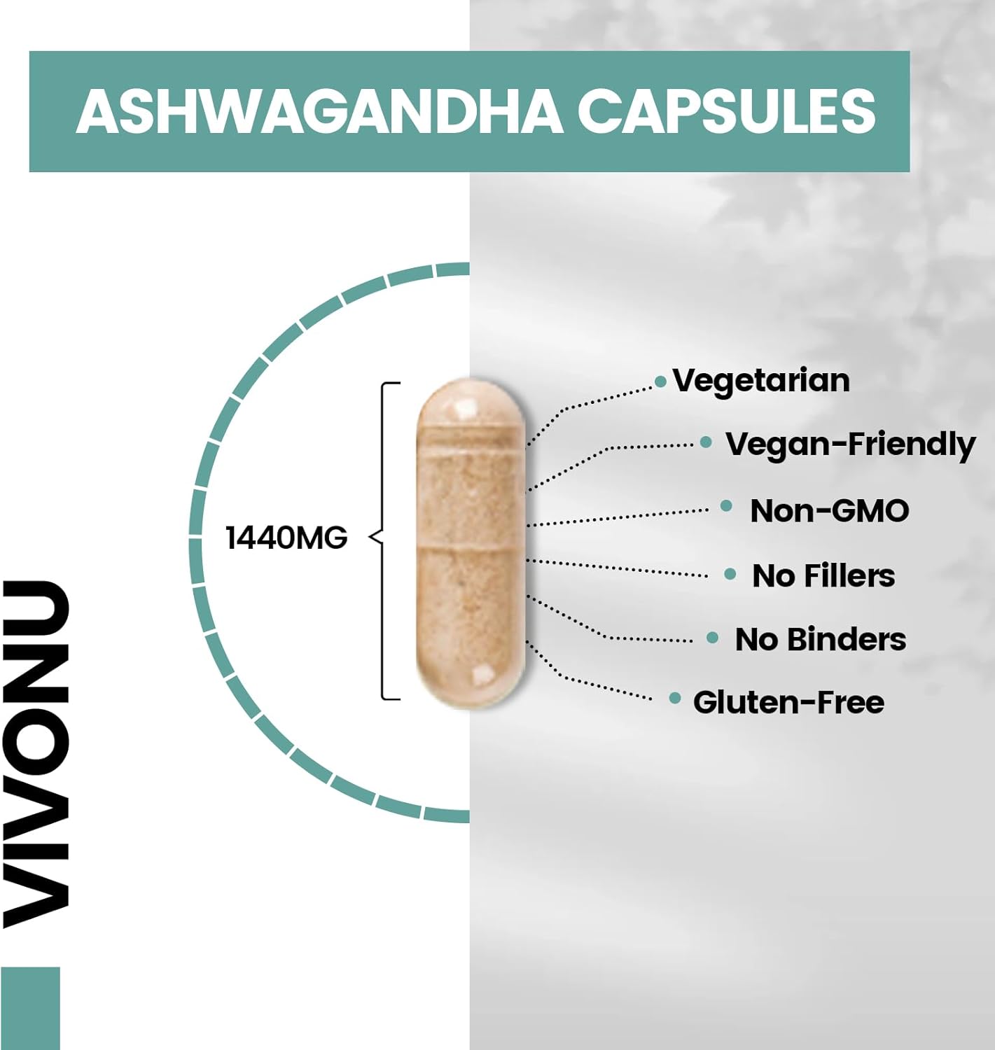 VivoNu Ashwagandha Capsules with KSM-66 & Black Pepper Extract - Stress Relief, Energy Boost, Sleep Support - 60 Count