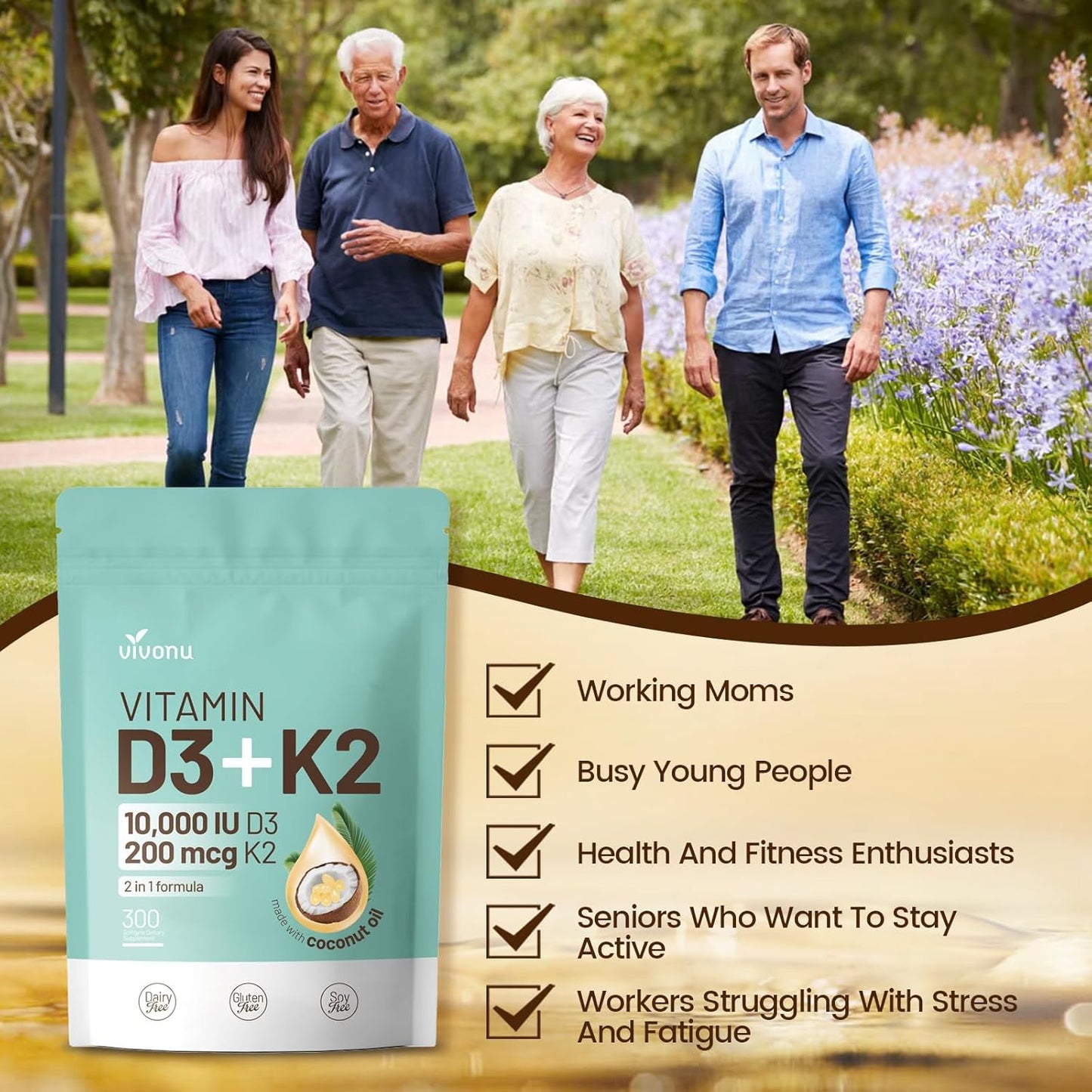 VivoNu Vitamin D3 10000 IU & K2 (MK-7) 200 mcg Softgels with Coconut Oil - 2-in-1 VIT D & K Complex for Bone, Immune, and Heart Health - 900 Softgels in 3 Bags