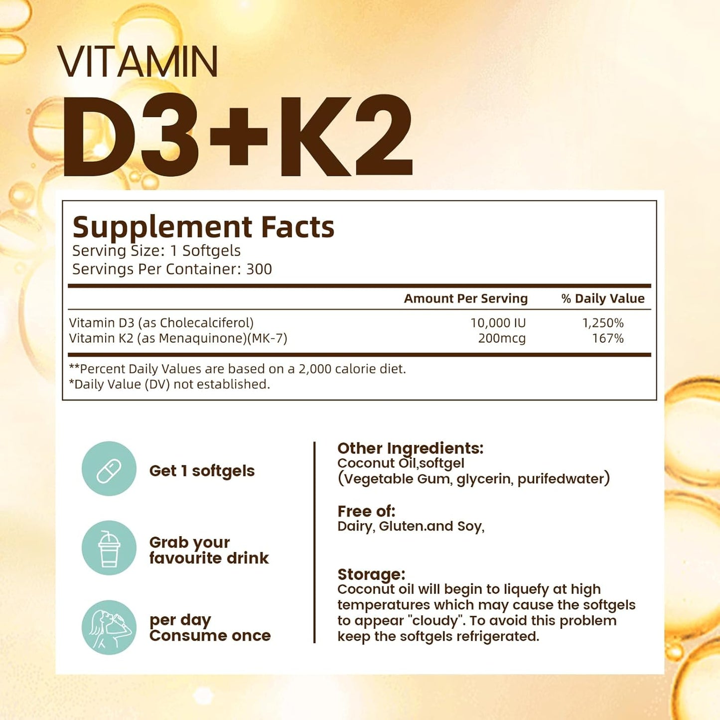 VivoNu Vitamin D3 10000 IU & K2 (MK-7) 200 mcg Softgels with Coconut Oil - 2-in-1 VIT D & K Complex for Bone, Immune, and Heart Health - 900 Softgels in 3 Bags