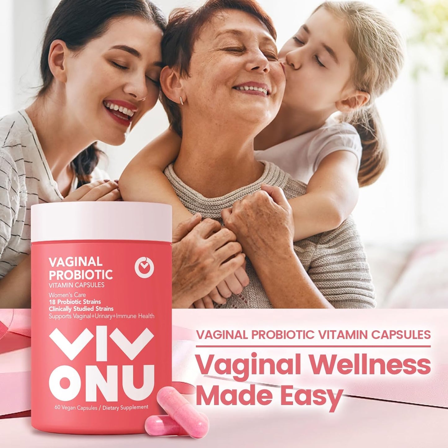 VivoNu Women's Probiotic with Prebiotics, Lactobacillus Blend - 60 Billion CFUs, 18 Strains - Supports Women's Health, Immune System, Digestion, Gut Health, Vaginal Flora - Promotes Healthy Vaginal Odor