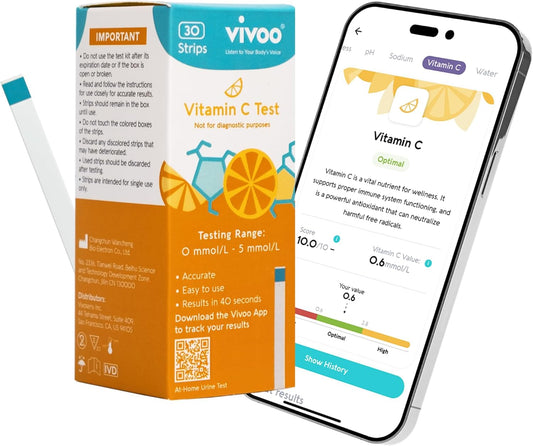 Vivoo Vitamin C Test Strips - Monitor Your Vitamin C Levels Easily at Home! Quick 40-Second Test for Precise Results - 30 Strips