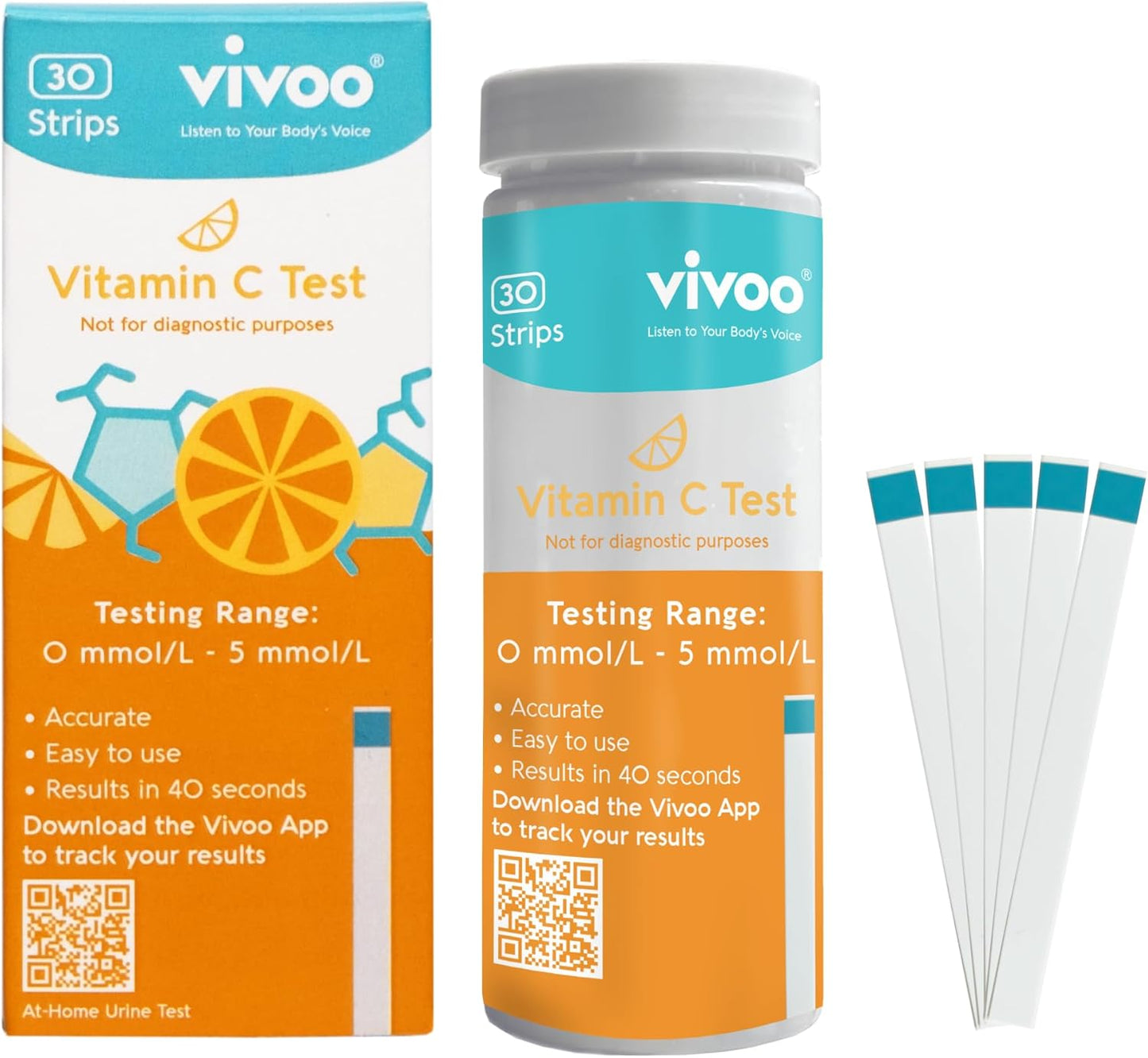 Vivoo Vitamin C Test Strips - Monitor Your Vitamin C Levels Easily at Home! Quick 40-Second Test for Precise Results - 30 Strips