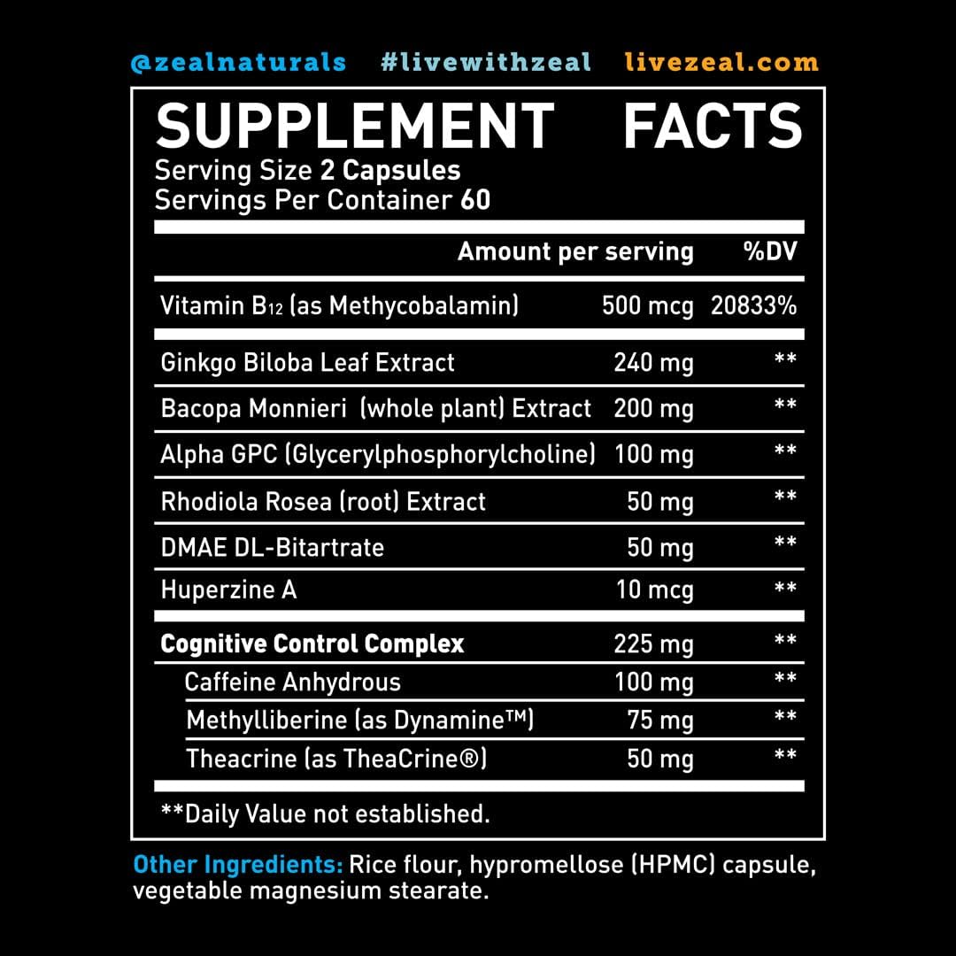 Véla Nootropic Supplement for Brain Health - Memory, Focus, Energy, and Mood Support with Rhodiola, Vitamin B12, and More - 120 CT