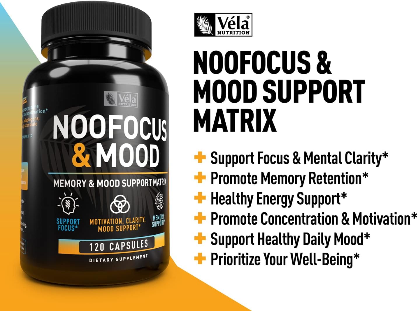 Véla Nootropic Supplement for Brain Health - Memory, Focus, Energy, and Mood Support with Rhodiola, Vitamin B12, and More - 120 CT