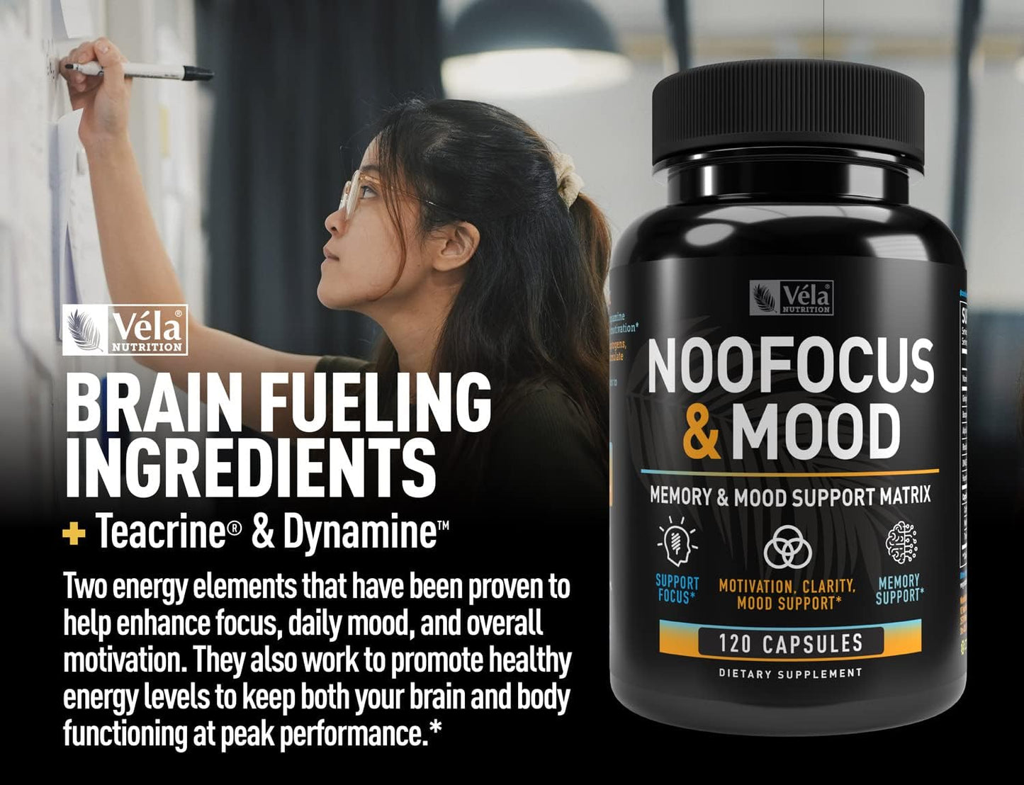 Véla Nootropic Supplement for Brain Health - Memory, Focus, Energy, and Mood Support with Rhodiola, Vitamin B12, and More - 120 CT