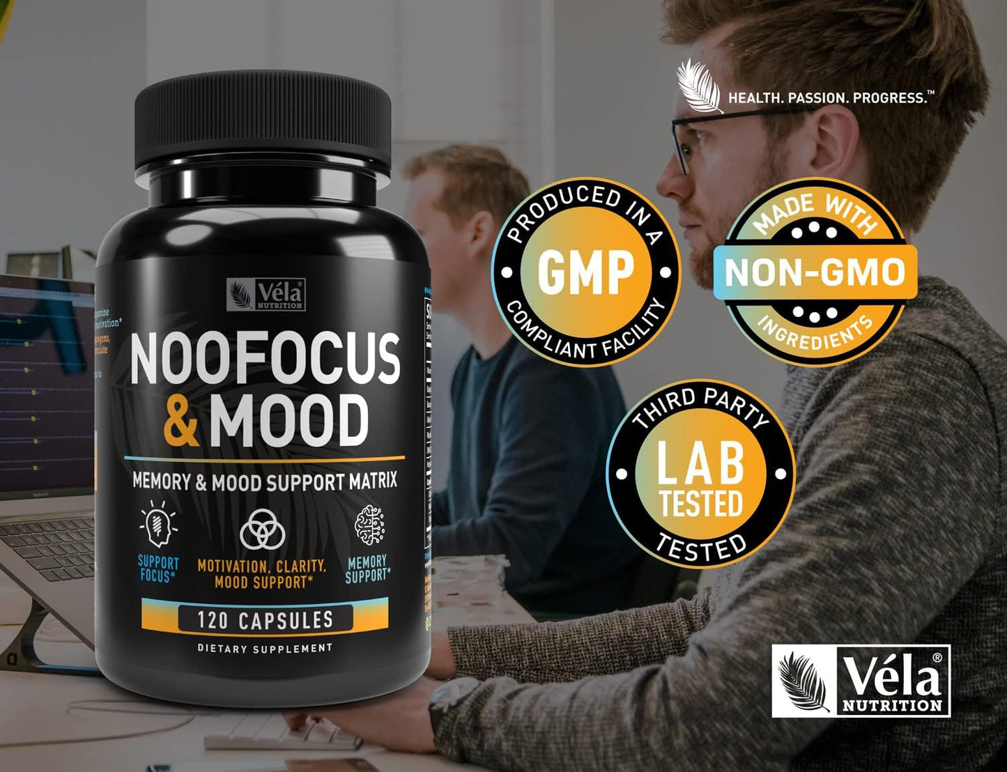 Véla Nootropic Supplement for Brain Health - Memory, Focus, Energy, and Mood Support with Rhodiola, Vitamin B12, and More - 120 CT