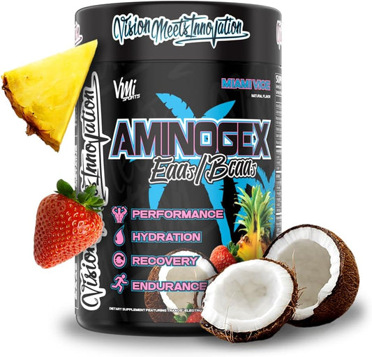 VMI Sports Aminogex Ultra BCAA Powder with Betaine, Glutamine, and Electrolytes for Post Workout Recovery (Miami Vice, 30 Servings)