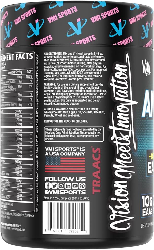 VMI Sports Aminogex Ultra BCAA Powder with Betaine, Glutamine, and Electrolytes for Post Workout Recovery (Miami Vice, 30 Servings)