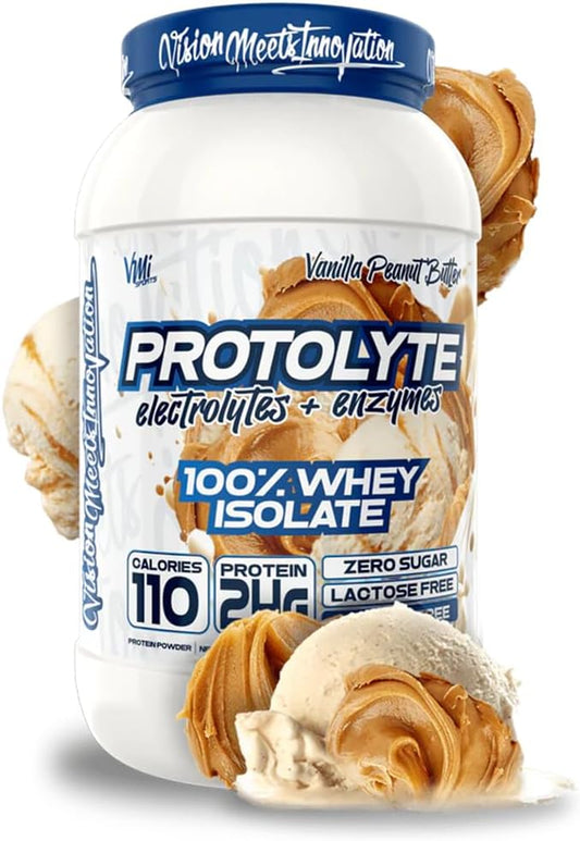 VMI Sports ProtoLyte Whey Isolate Protein Powder - Low Calorie Protein for Slimming Formula & Muscle Gain - Digestive Enzymes - Non-GMO - Vanilla Peanut Butter - 1.6 lbs
