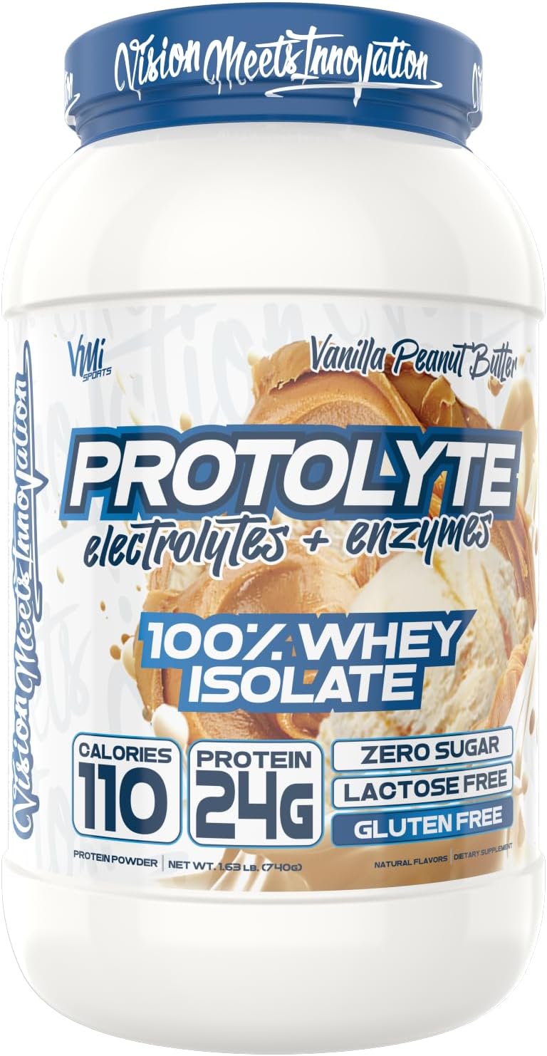 VMI Sports ProtoLyte Whey Isolate Protein Powder - Low Calorie Protein for Slimming Formula & Muscle Gain - Digestive Enzymes - Non-GMO - Vanilla Peanut Butter - 1.6 lbs