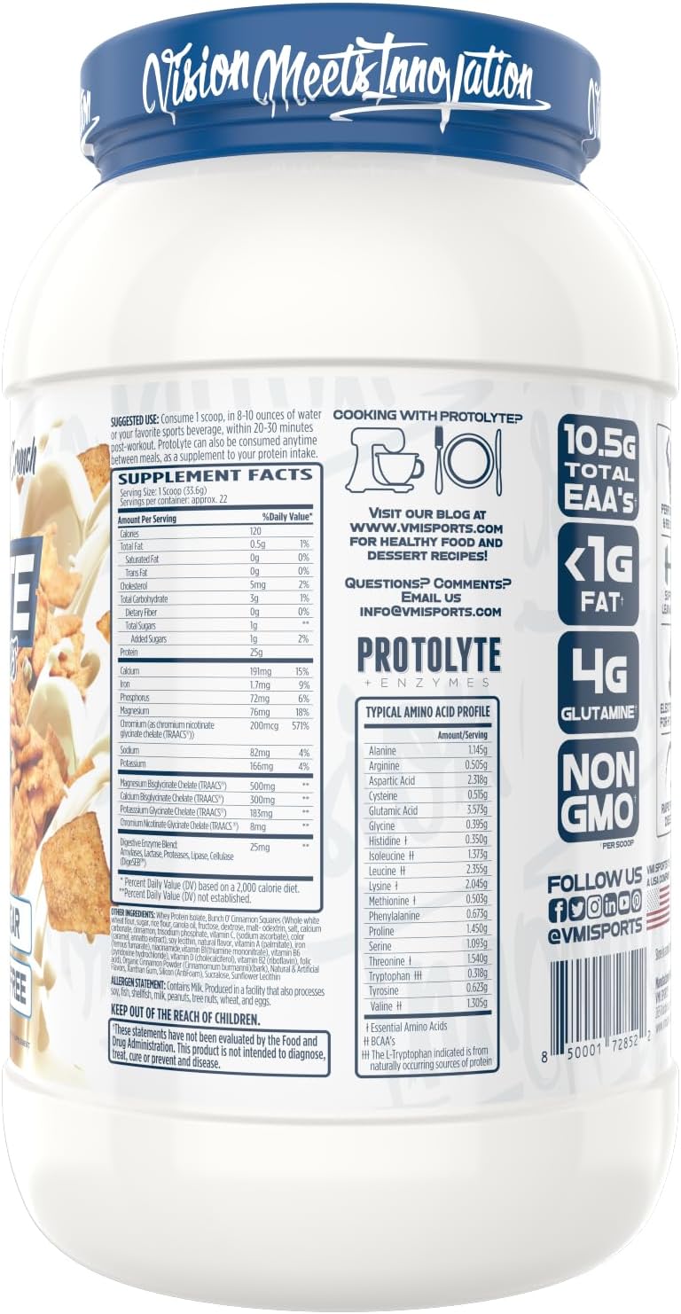 VMI Sports Protolyte Whey Protein Isolate with Electrolytes & Enzymes - Zero Sugar, Keto Friendly, Lactose Free - 21-25g Protein for Muscle Growth, Recovery, Hydration