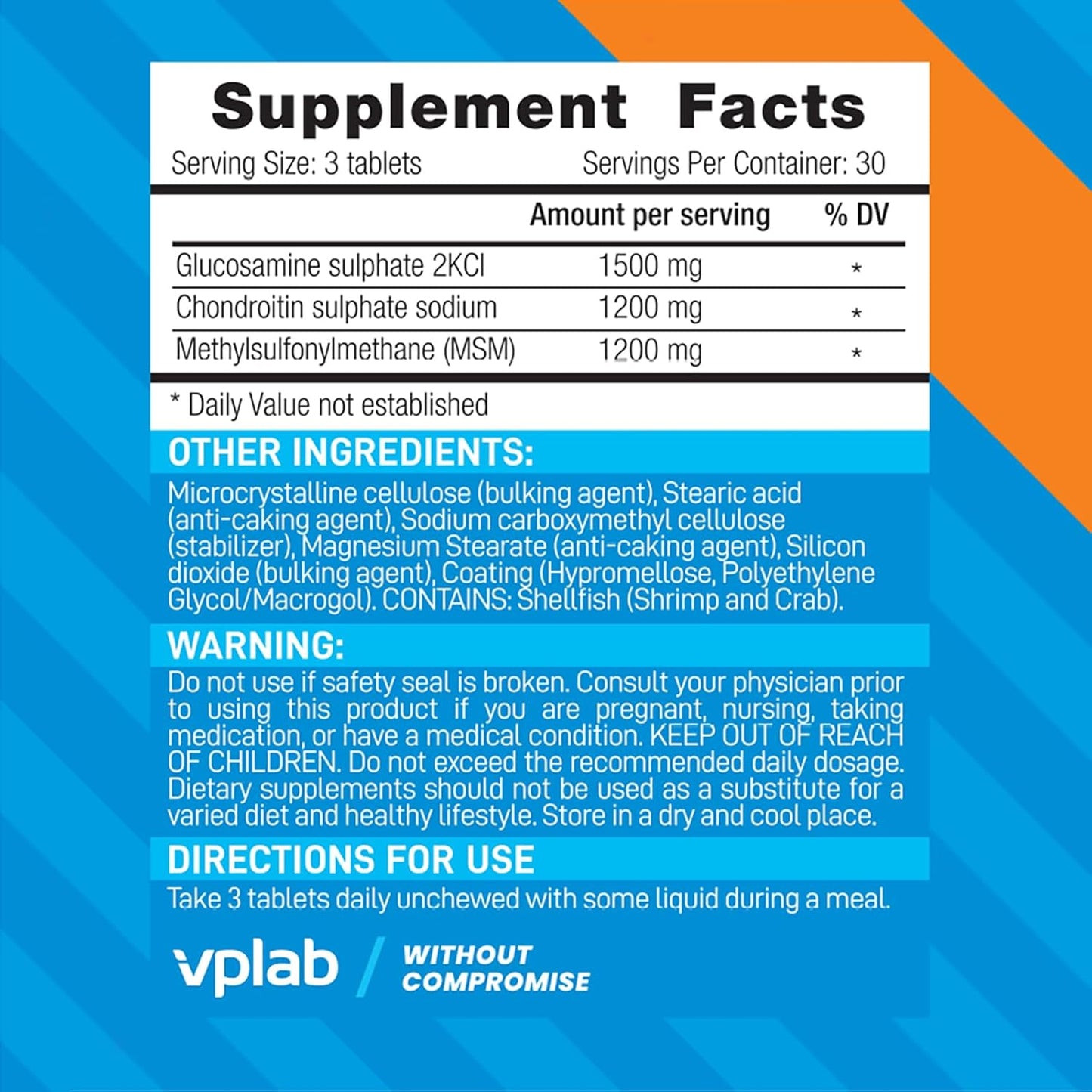 VPLab Glucosamine Chondroitin MSM Complex - Triple Strength Joint Support Supplement - 90 Tablets - Made in USA