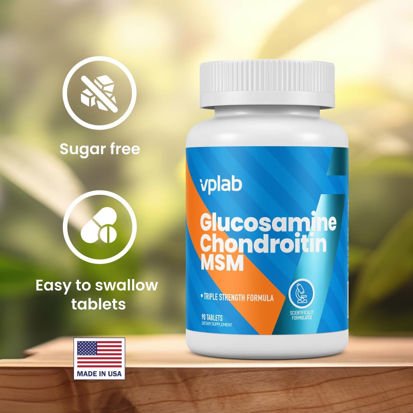 VPLab Glucosamine Chondroitin MSM Complex - Triple Strength Joint Support Supplement - 90 Tablets - Made in USA
