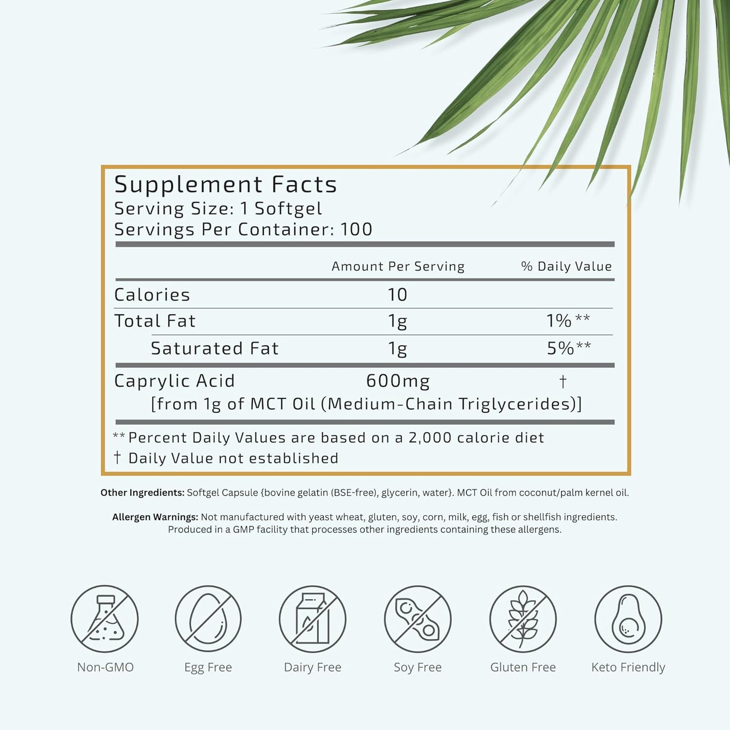 VTC VitaTradingCo. C8 MCT Oil Capsules - Natural Caprylic C8 Supplement for Sustained Energy - Coconut Oil Pills - Keto Friendly - Non GMO - 100 Softgels - BoostGo Australia