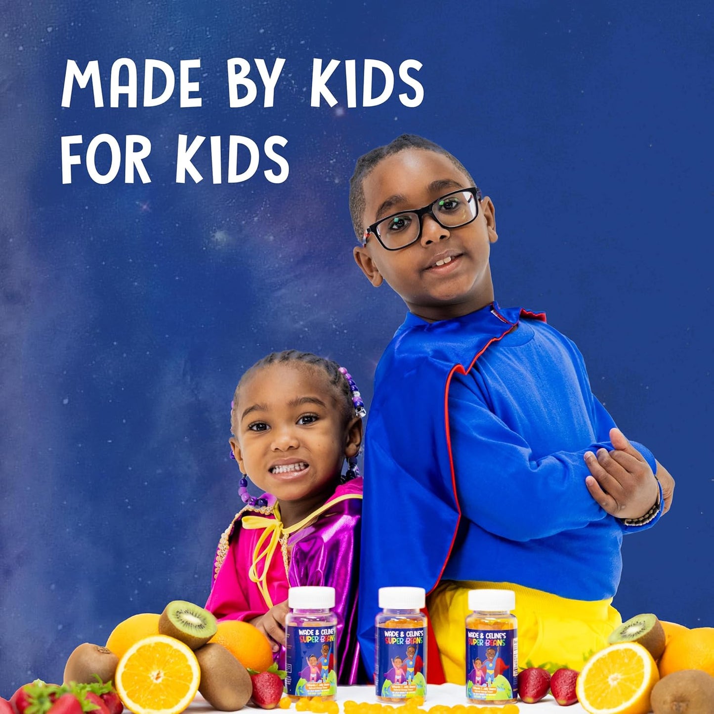 Wade & Celine's Super Beans Vitamin C Gummy Jellybeans - Immune Support for Kids, Vegan, Gluten-Free, Natural Orange Flavor - 60 Beans
