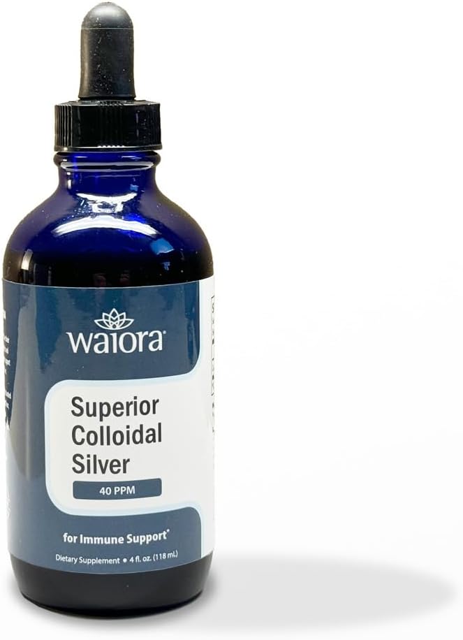 Waiora Superior Colloidal Silver Liquid Mineral Supplement 40 PPM Immune Support Blue Glass Bottle - 1 Bottle (22 Servings)