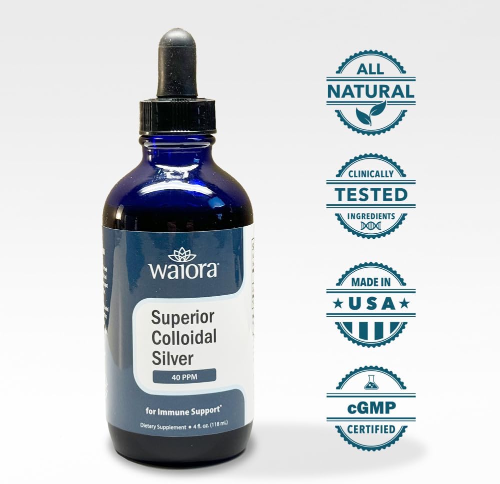 Waiora Superior Colloidal Silver Liquid Mineral Supplement, 40 PPM, Immune Support, Blue Glass Bottle with Dropper (2 Bottles/44 Servings)
