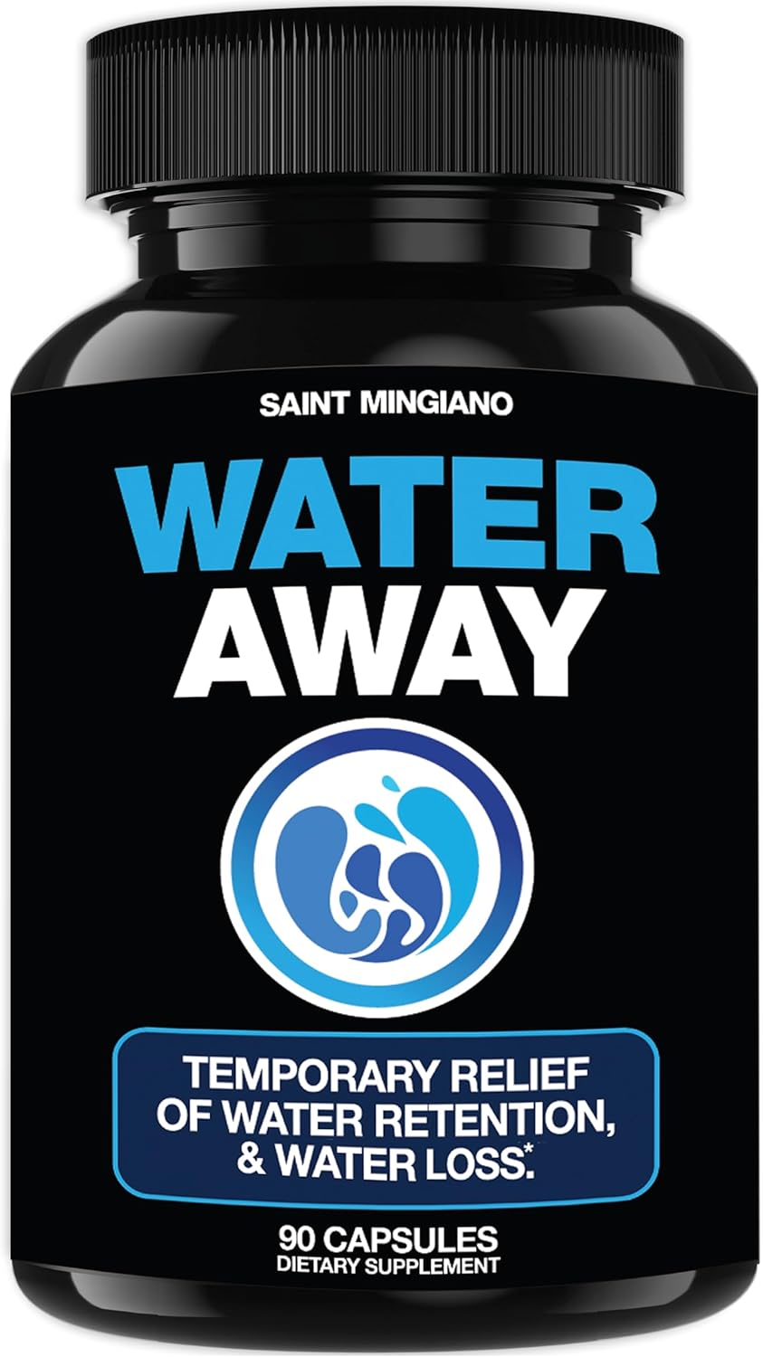 Water Away Pills for Swollen Ankles, Feet, Legs, and Bloating - Fast Acting Relief for Water Retention - 90 Capsules