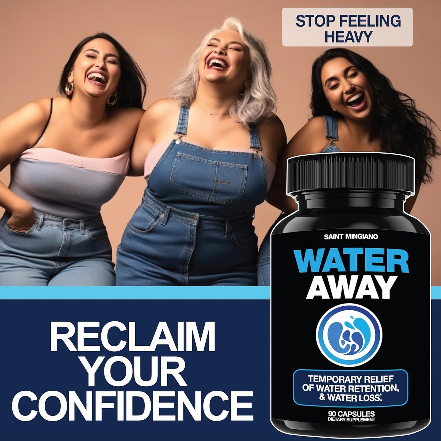 Water Away Pills for Swollen Ankles, Feet, Legs, and Bloating - Fast Acting Relief for Water Retention - 90 Capsules