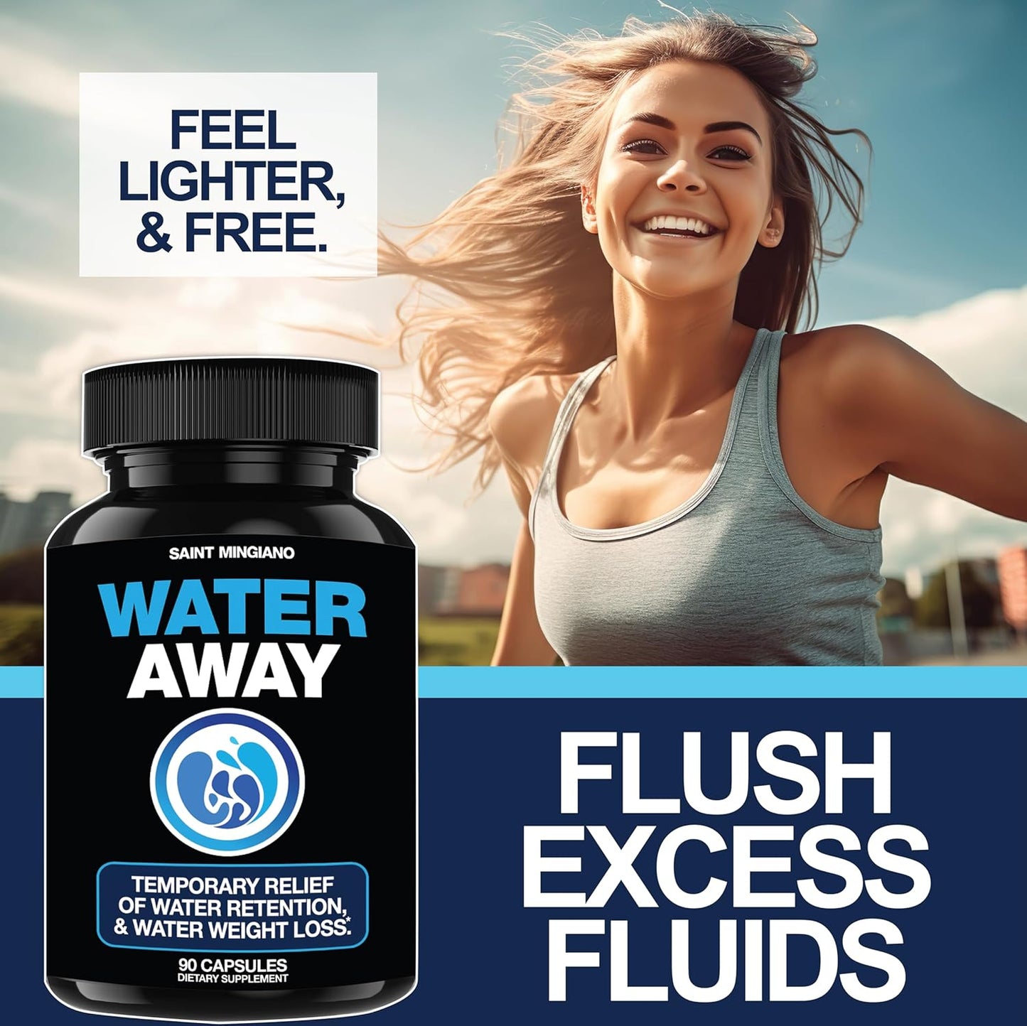 Water Away Pills for Swollen Ankles, Feet, Legs, and Bloating - Fast Acting Relief for Water Retention - 90 Capsules