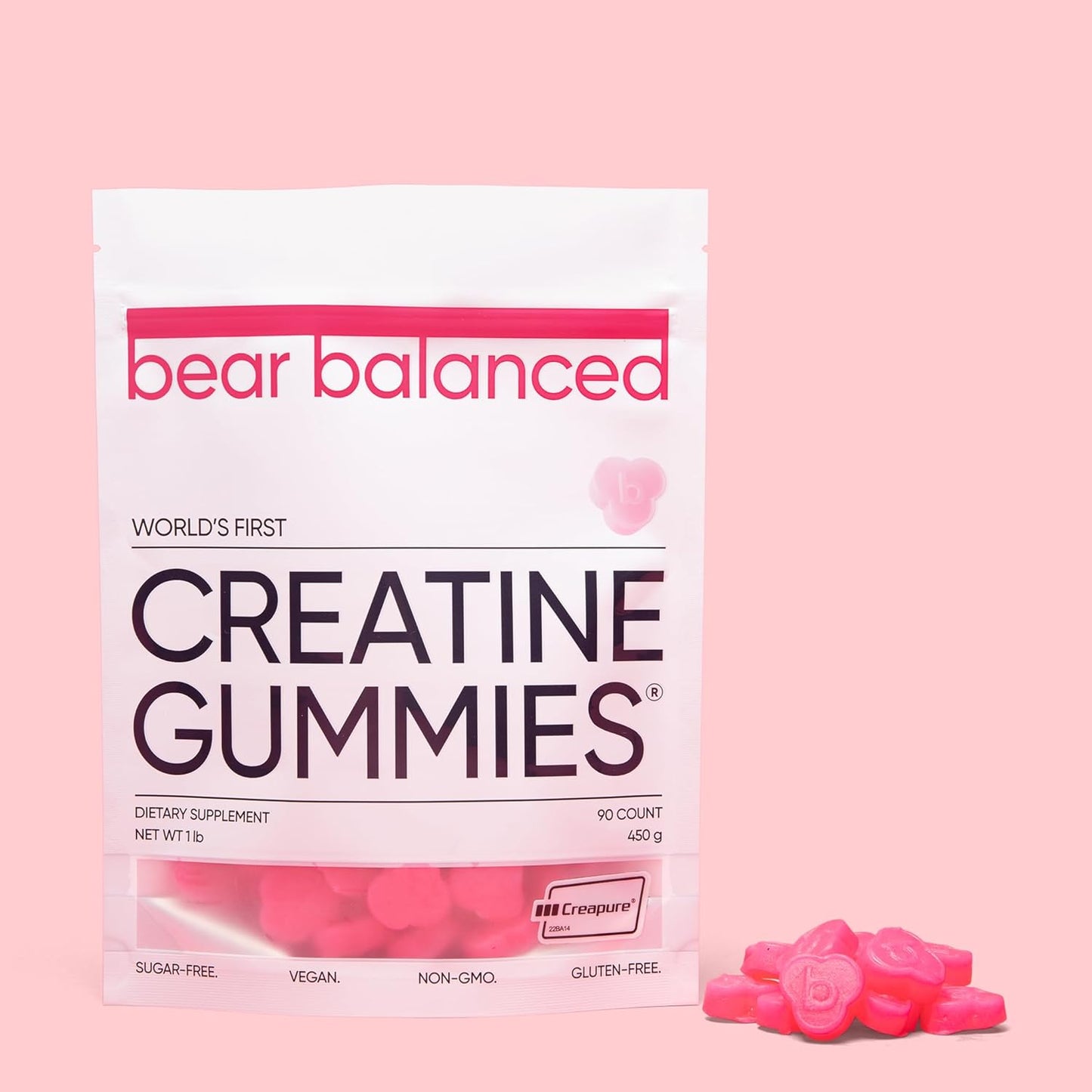 Watermelon Burst Creatine Gummies with L-Theanine, L-Tyrosine & B12 - Muscle Growth, Strength, Focus - Bear Balanced for Men & Women