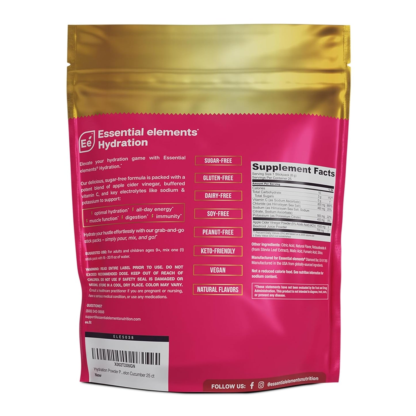 Watermelon Cucumber Electrolytes Powder Packets - 75 Stick Packs with ACV & Vitamin C - Sugar Free Hydration Drink - BoostGo Australia