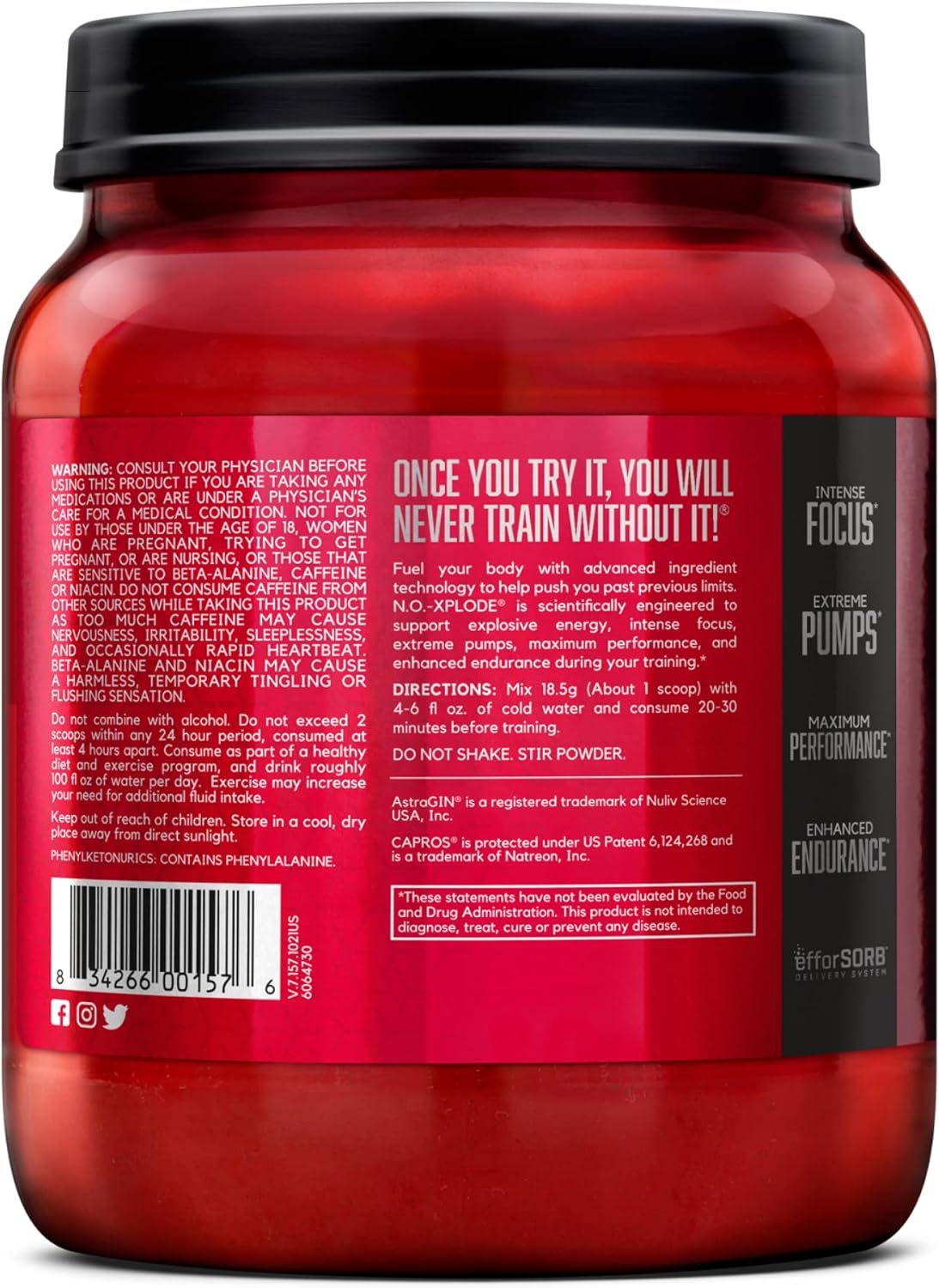 Watermelon Flavored BSN N.O.-XPLODE Pre Workout Powder with Creatine and Beta-Alanine - 60 Servings for Energy Boost