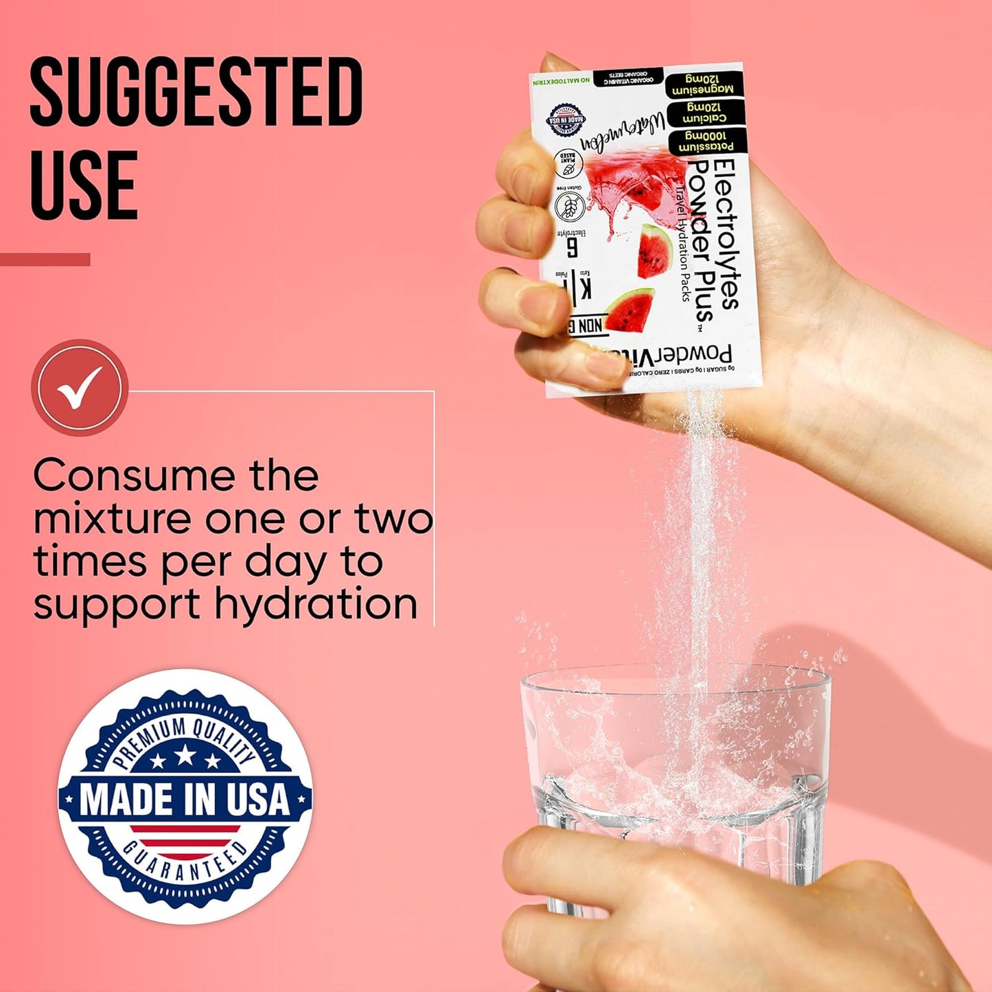 Watermelon Flavored Electrolyte Powder with Vitamins, Keto-Friendly, Sugar-Free, Non-GMO, Zero Calories - 30 Packets