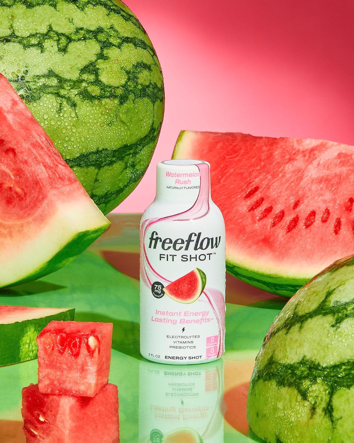 Watermelon Rush Freeflow Fit Energy Shots - Natural Caffeine Boost with L-theanine, Ginseng, Vitamins, Prebiotics, Electrolytes (6 Count, 2oz) - BoostGo Australia
