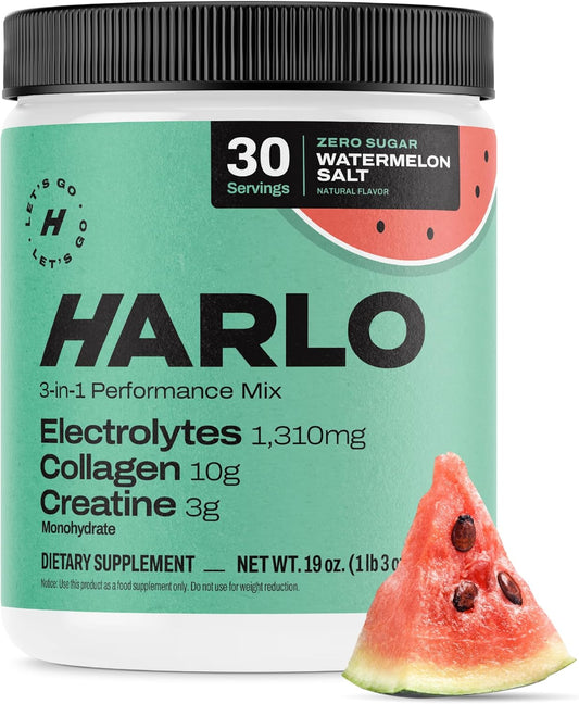 Watermelon Salt Electrolyte Drink Mix with Bovine Collagen & Creatine - Sugar Free Energy Drink Powder for Pre and Post Workout Recovery