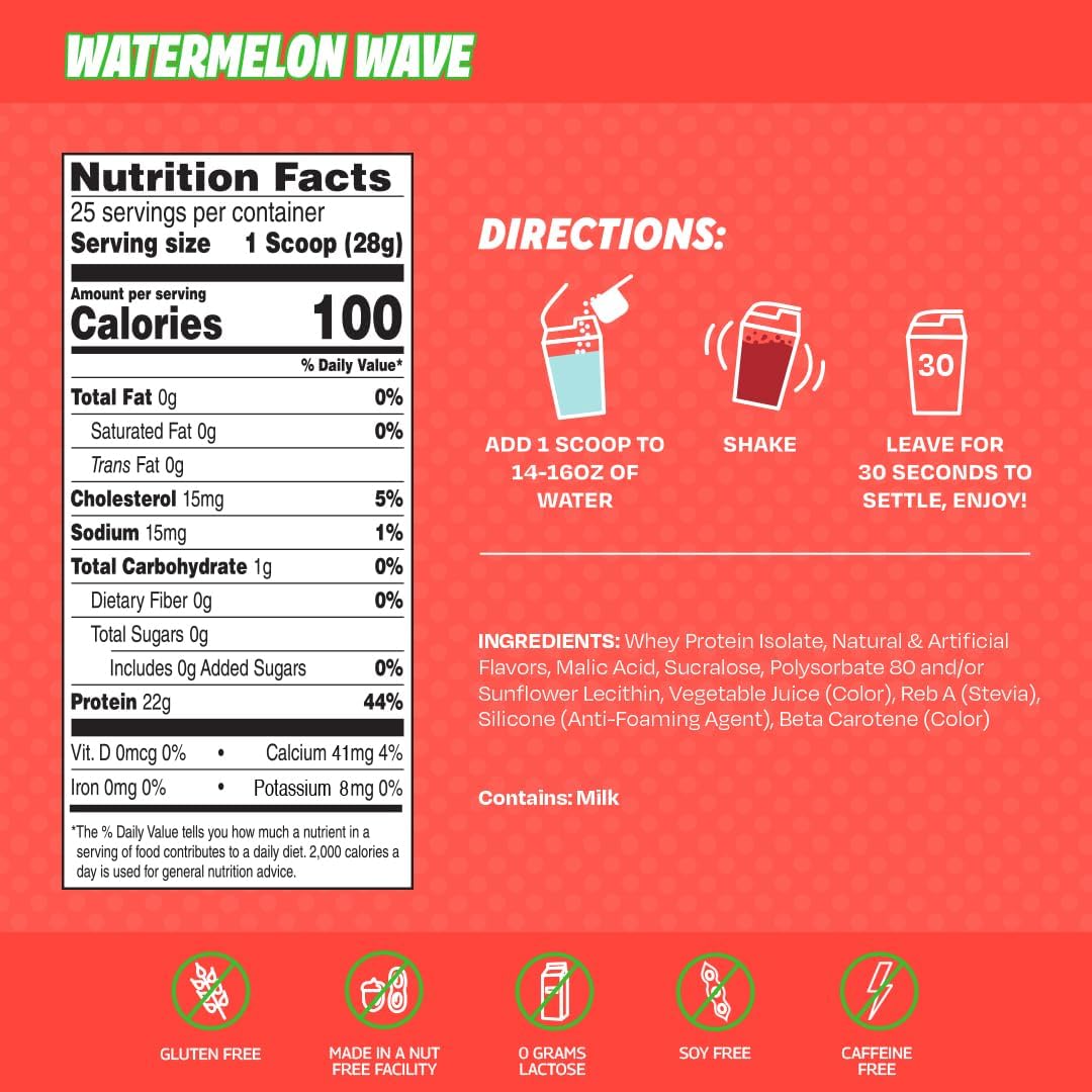 Watermelon Wave Clear Whey Isolate Protein Powder - 25 Servings, 22g Protein Per Serving - Sugar-Free, Keto-Friendly, Soy-Free Juice-Like Protein