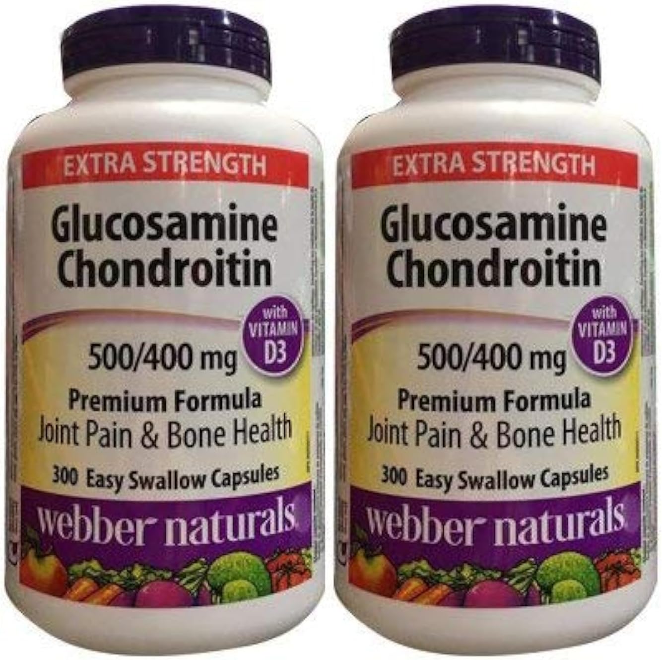 Webber Naturals Glucosamine Chondroitin with Vitamin D3 Extra Strength Capsules (2 Bottles, 300 Count)